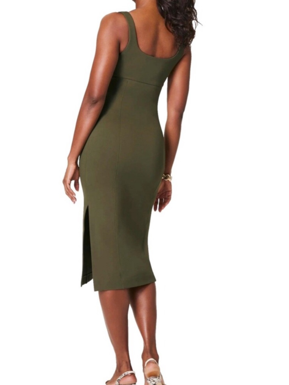 Spanx shape Ponte Midi Tank Dress Sleek Olive Green size large L - Picture 2 of 9